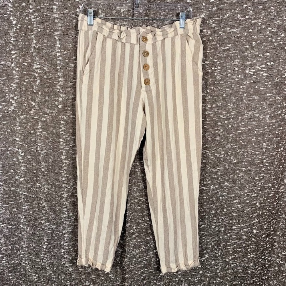 Ripcurl Ashore Striped Pants Tapered Leg Paperbag Waist Boho Coastal Women's L